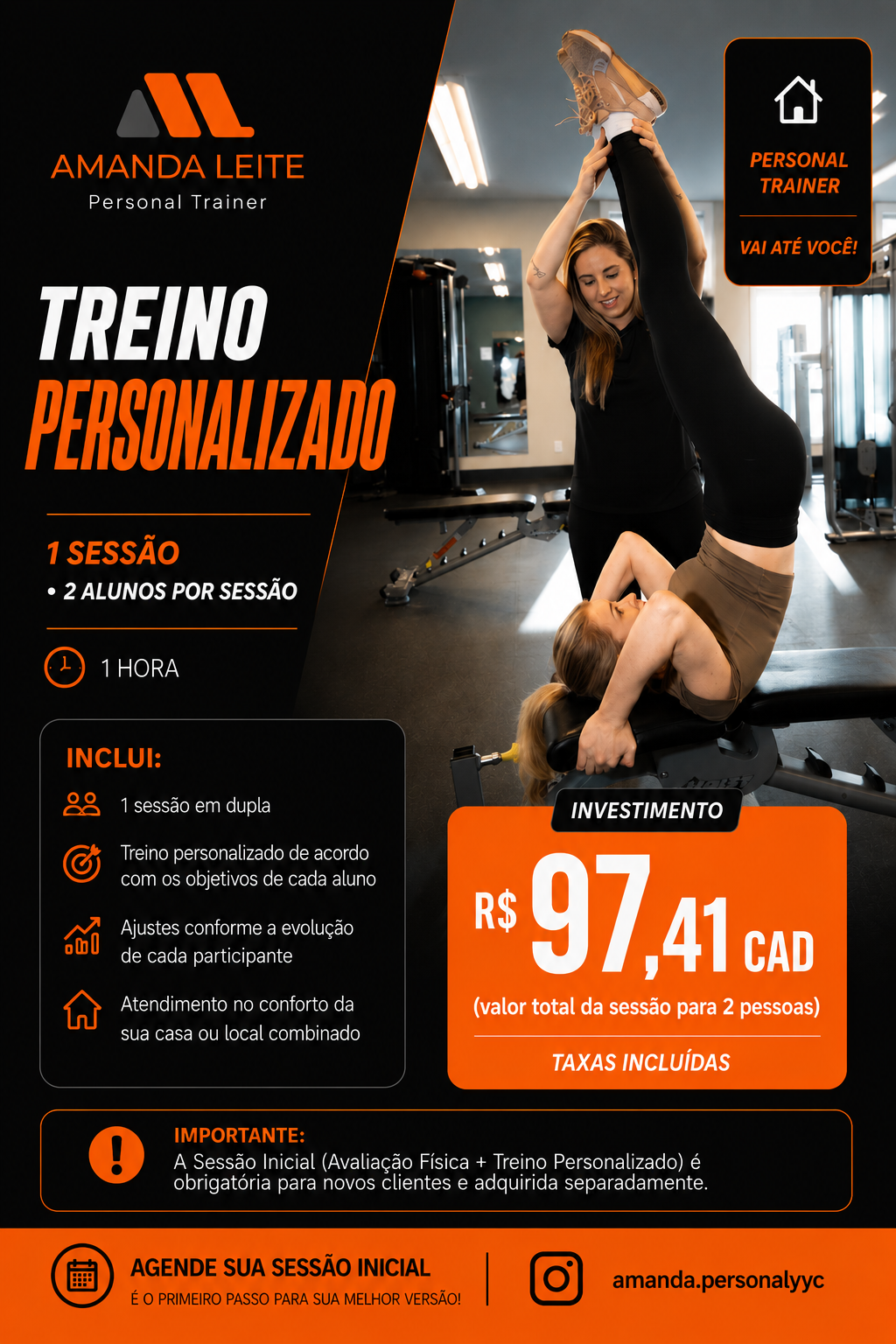 1 SESSÃO • 2 ALUNOS POR SESSÃO • No local do cliente